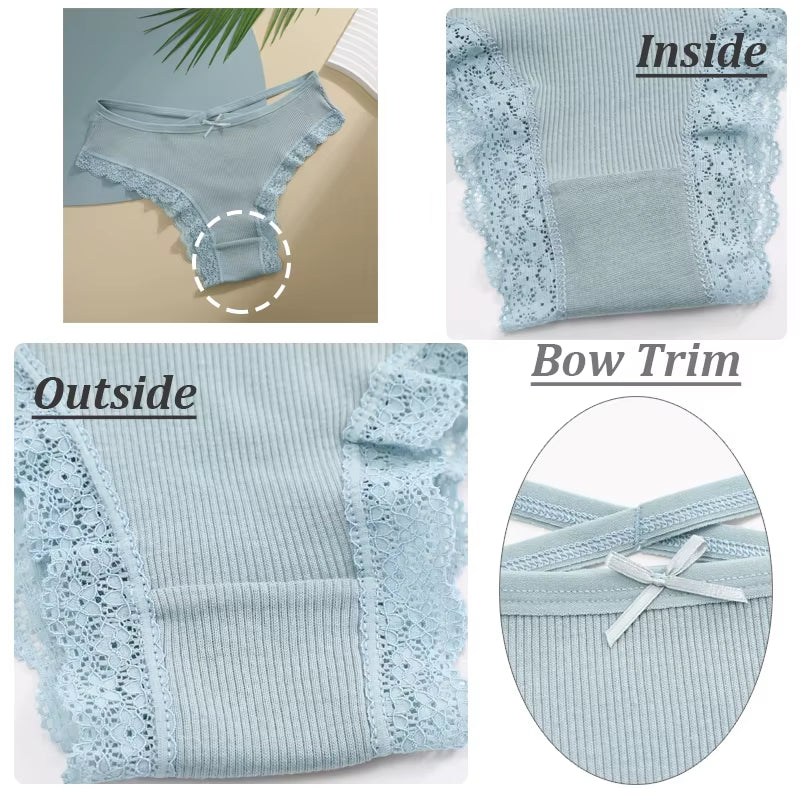 3Pcs/Set Women Cotton Panties Sexy Low Rise Lace Brazilian Panties Hollow Out Soft Breathable Lingerie Female Bow Underwear S-XL