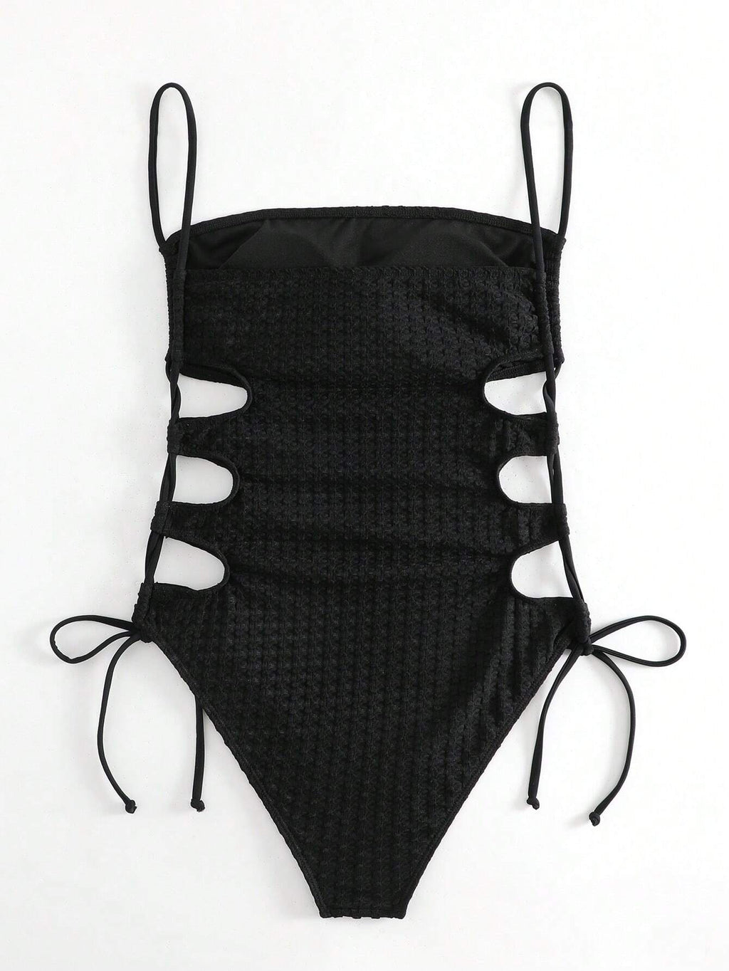 Swim Basics Summer Beach Cut Out Drawstring Side Cami One Piece Swimsuit