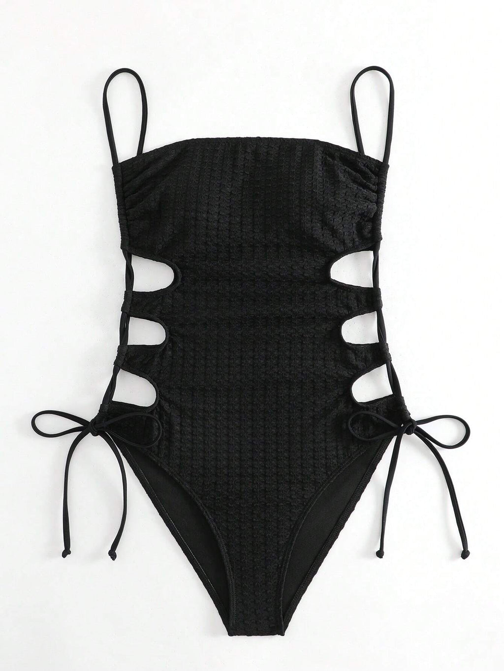 Swim Basics Summer Beach Cut Out Drawstring Side Cami One Piece Swimsuit