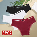 3Pcs/Set Women Cotton Panties Sexy Low Rise Lace Brazilian Panties Hollow Out Soft Breathable Lingerie Female Bow Underwear S-XL