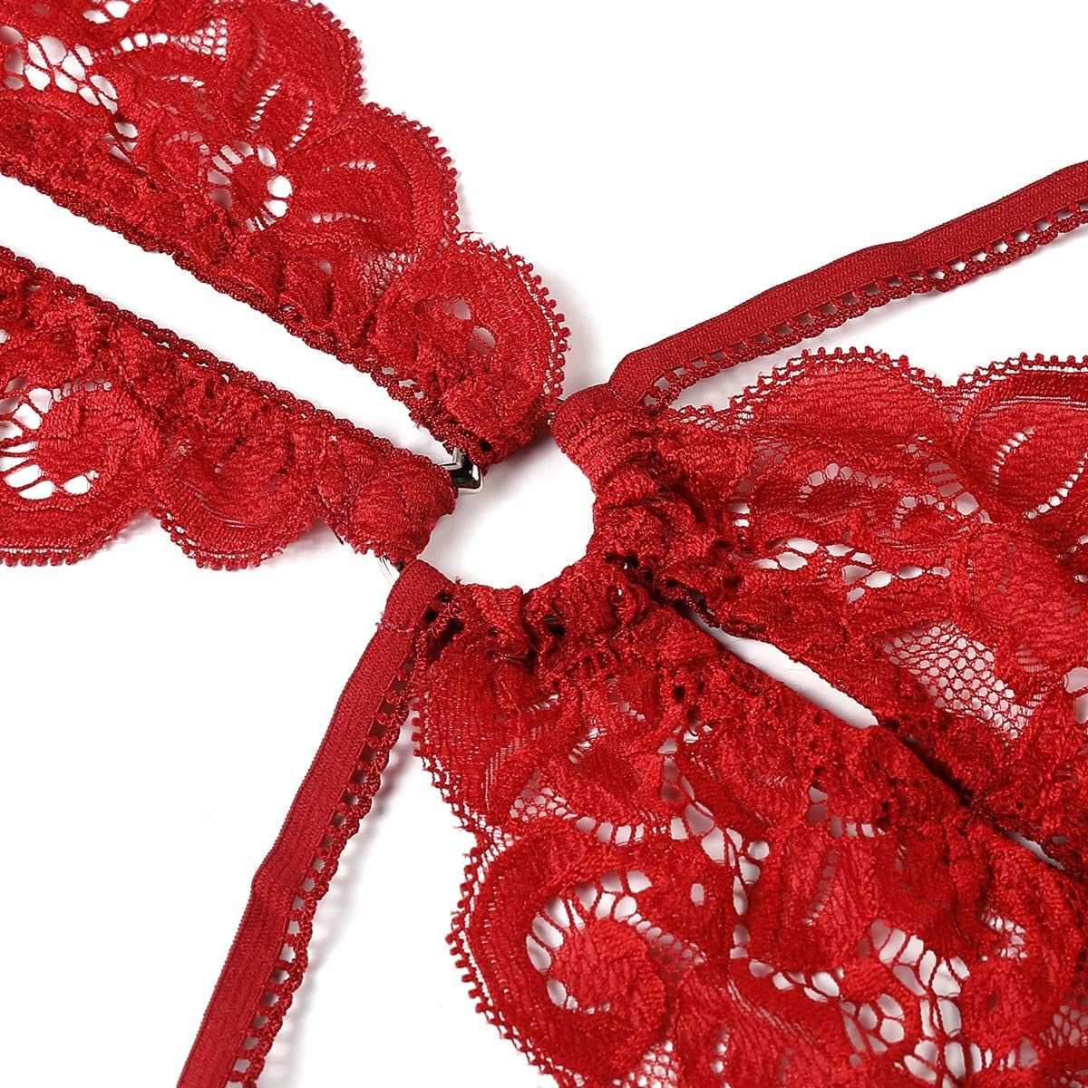 Women'S Deep V Lace Teddy One Piece Lingerie Cutout Strappy Lingerie